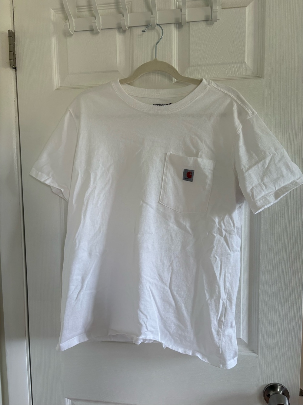 Boys Carhartt White Short Sleeve Pocket Tee with Logo Patch